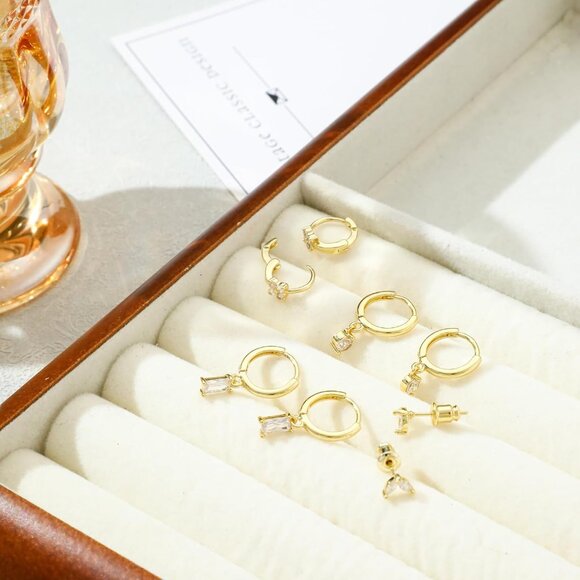 🆕Women Gold Dainty Small Plated Chunky Open Hoop Dangle Stud Earrings Jewelry - Picture 5 of 7